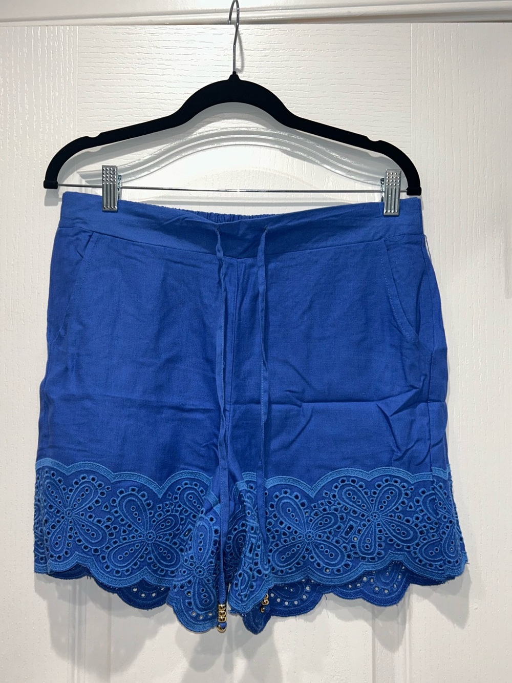 Ellen Tracy Royal Blue Scalloped Eyelet Hem High-Waist Shorts